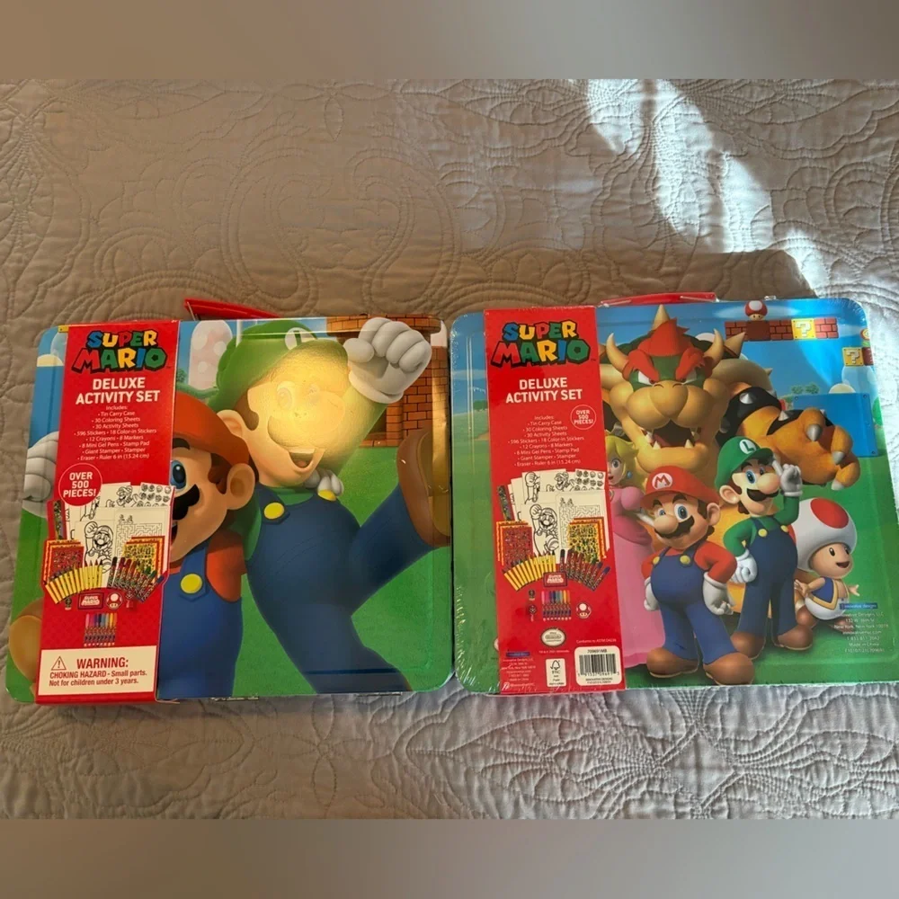 Set of 2 Super Mario deluxe Activity sets in collectible tin boxes New U GET 2